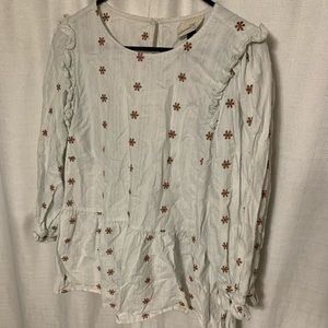 White blouse with brown flowers